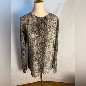 Gibson Gray and White Long Sleeve Blouse